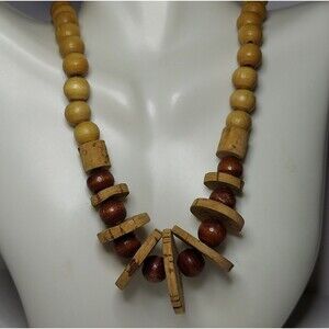 Wood and Cork Necklace Brown Tan 18 in